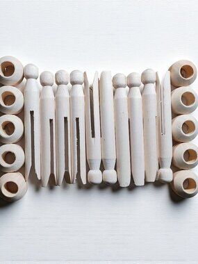 10 Vintage Style Wooden Round Clothespins WITH Stands 4.25 inch Unfinished